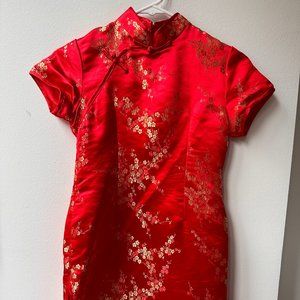 Chinese short sleeve red dress